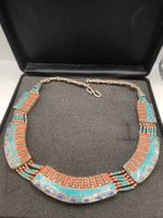 Vintage versilberte Collier Natur Koralle Türkis Lapislazuli