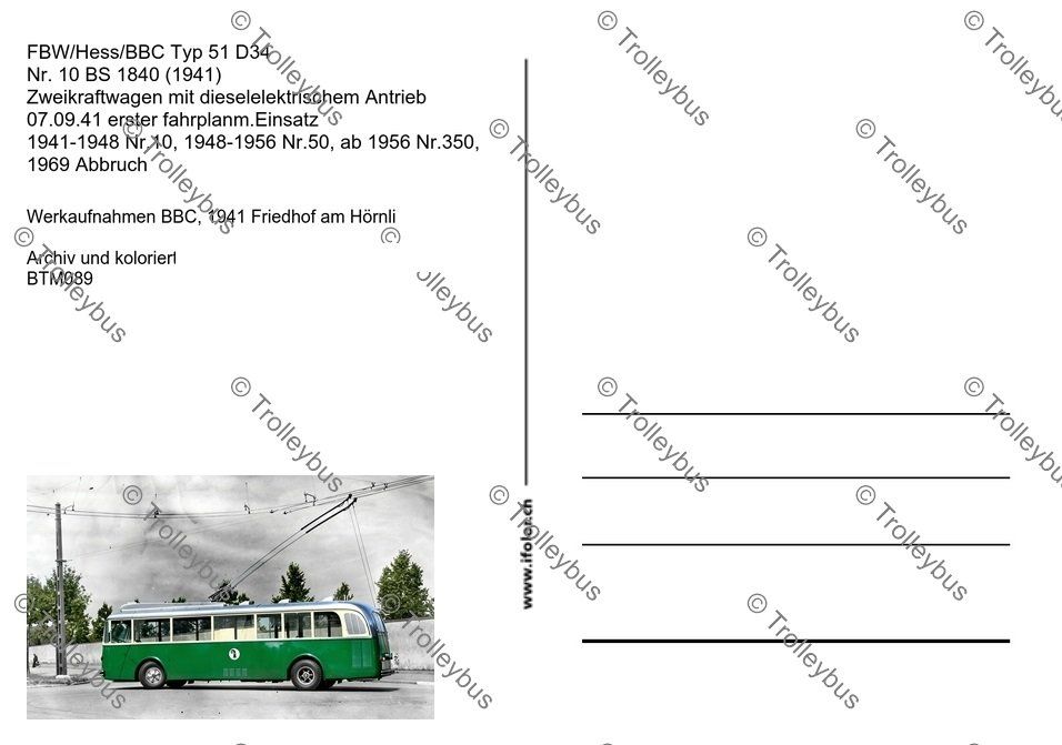 Cartoline postali: Postkarte BVB Erster Trolleybus Nr.10                 BTM089 – Nuovo (secondo la descrizione) da Bottmingen venduto da Trolleybus 1