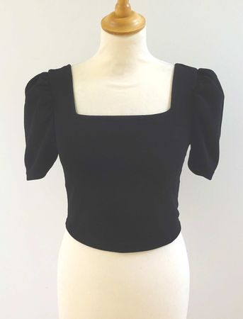 Neues Crop Top mit Puffärmeln - schwarz - Grösse M