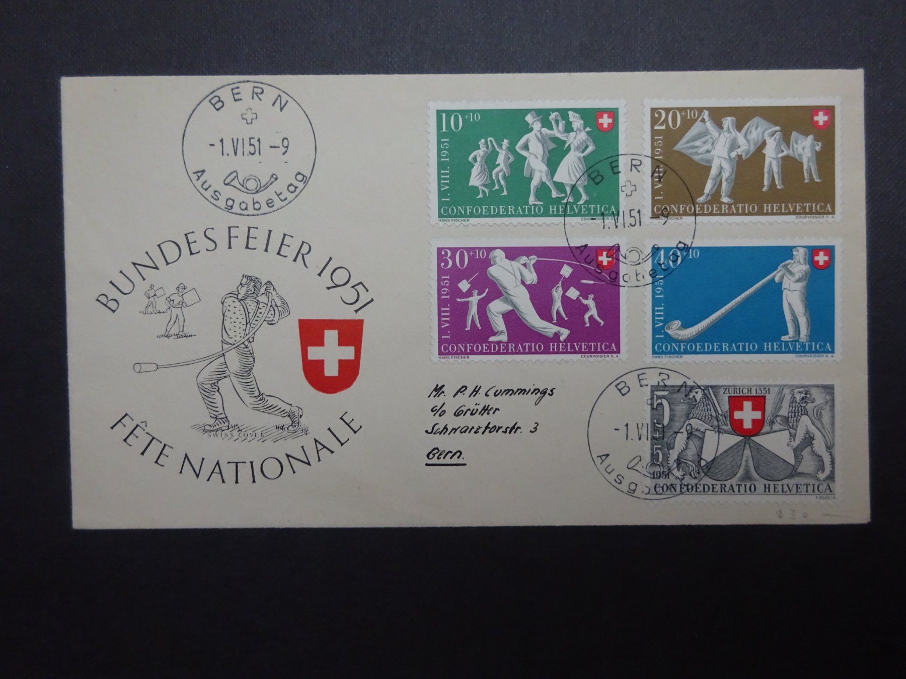 Tutti i francobolli: 1951 Pro Patria FDC BERN Illustriert - LUXUS – Usato da Appenzell-Steinegg venduto da adi1975