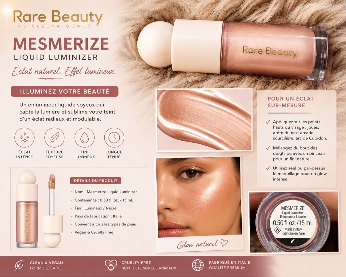 Make-up: RARE BEAUTY – Mesmerize Liquid Luminizer – Nuovo e nell'imballaggio originale da Bramois venduto da Inarretable.co