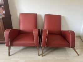 2 Fauteuils vintage rouge, style années 50