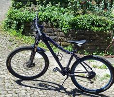 Vielseitiges Mountainbike in Lila mit Schweizer Kreuz