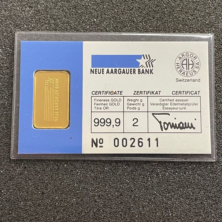 2 gramm Gold Barren Aargauer Bank ovp Kaufen auf Ricardo