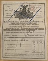 Historisches Dokument Feuerversicherung 1912 mit Fiskalmarke