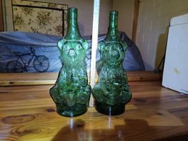 Dekorative Bärflasche, Grün, Vintage Glas,  guter Zustand