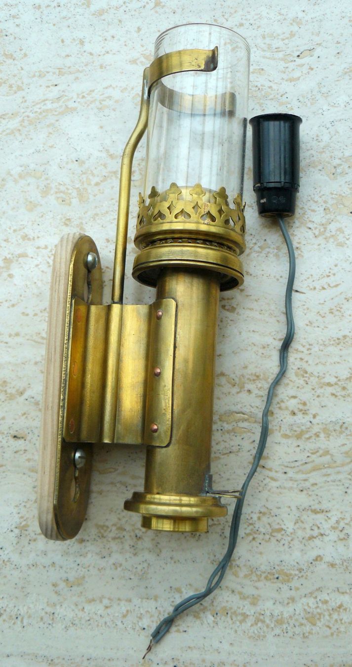 Lampade: Antike Eisenbahn Wandlampe aus Messing, Glas – Usato da Hombrechtikon venduto da Luetzelsee 1