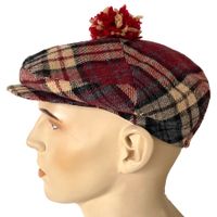 Mütze Hut Tweed kariert Gr. 59 mit Bommel VINTAGE 1960
