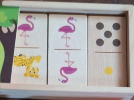 Holz Domino Spiel für Kinder - Tiere und Zahlen lernen!