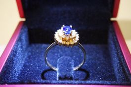 Pompadour Ring aus Saphir und Diamant in 18 Karat Größe 56