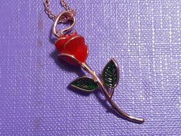 Rose Anhänger, vergoldet 585, 5.4g, 47cm Kette