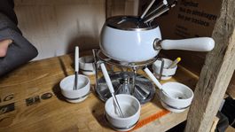 Fondue Set Keramik,  + 6 Chinoise Teller und 2 Pfännchen