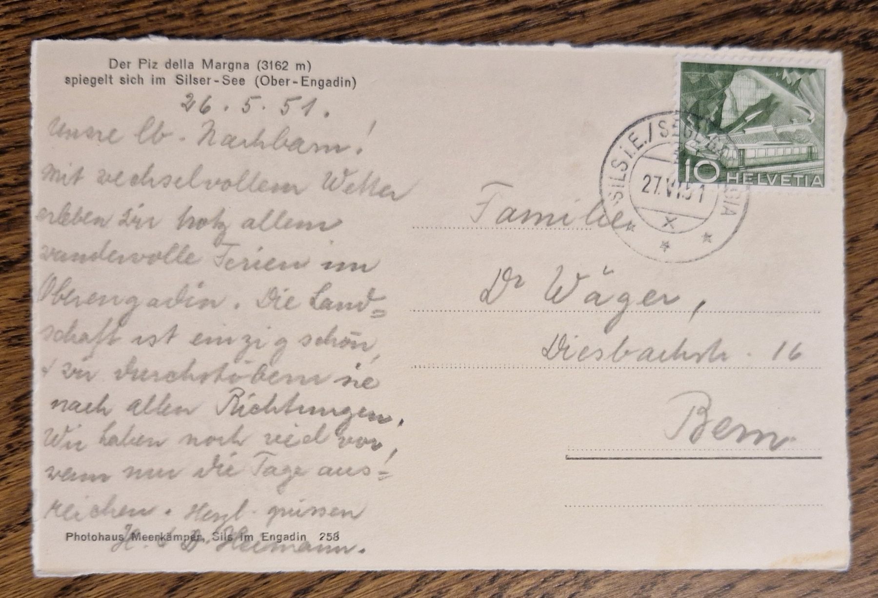 Cartoline postali: Spiegelung im Silsersee 1951 – Usato da Ebikon venduto da Donar50 1
