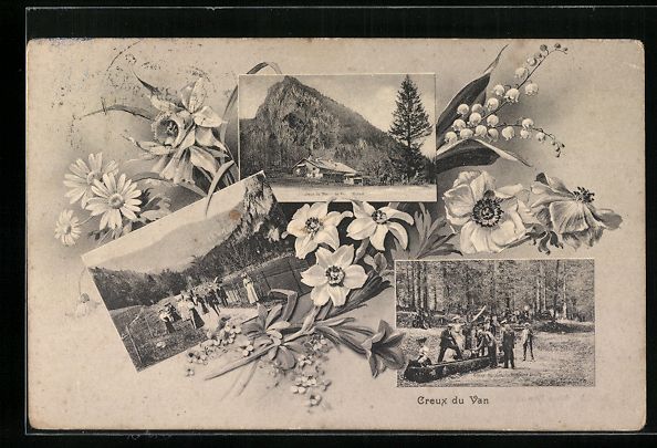Cartoline postali: Creux du Van, Berg und Gebäude, Bootssa – Usato da Berlin venduto da bartko-reher