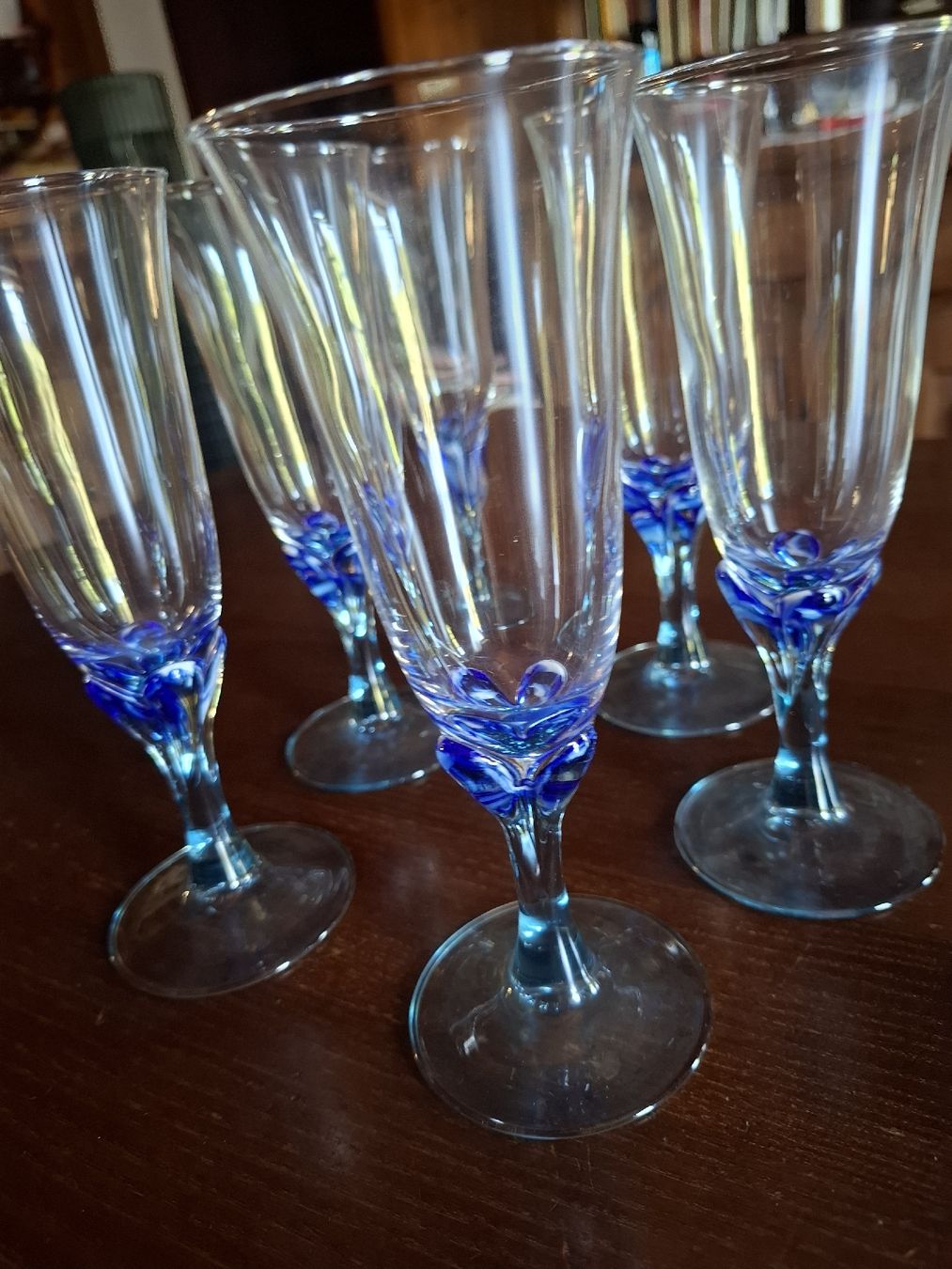 Bicchieri: Calici flûte vetro blu decoro 6 pezzi – Usato da Viganello venduto da sor_dcq8 1