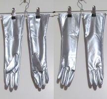 NEU + OVP  silberne Lackhandschuhe unterarmlang