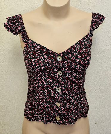 Chicorée Damen Top Schwarz Geblümt Gr. XS 100% Viskose mit V