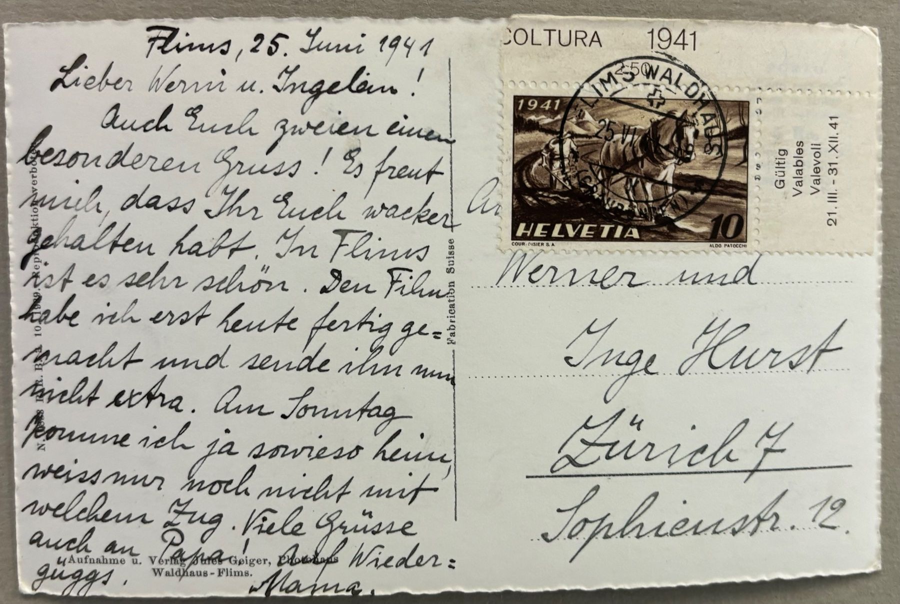 Cartoline postali: Flims, 1941 - Philatelie – Usato da Frauenfeld venduto da Merk52 1