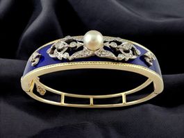 Antiker Perlen - Diamant - Emaille - Armreif um 1915