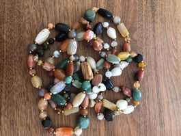 Basteln  Perlen Zwei Halb Edelsteine Kette lang