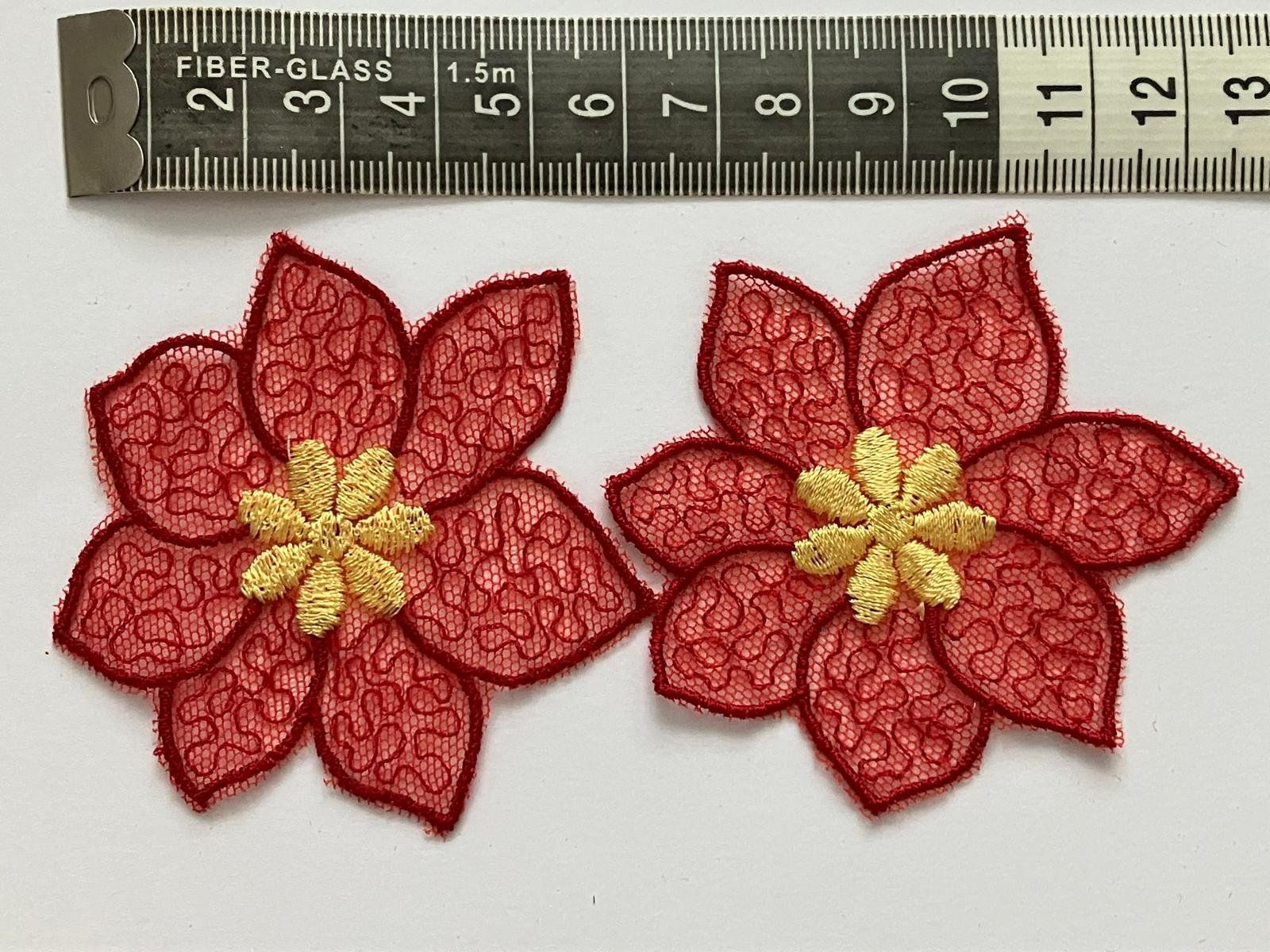 Toppe: Applik echte St. Galler Spitze rote Blumen 5 Stk – Nuovo (secondo la descrizione) da Balsthal venduto da Diviko