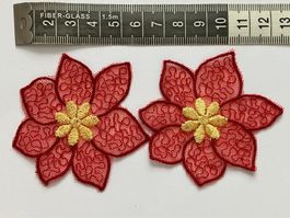 Applik echte St. Galler Spitze rote Blumen 5 Stk