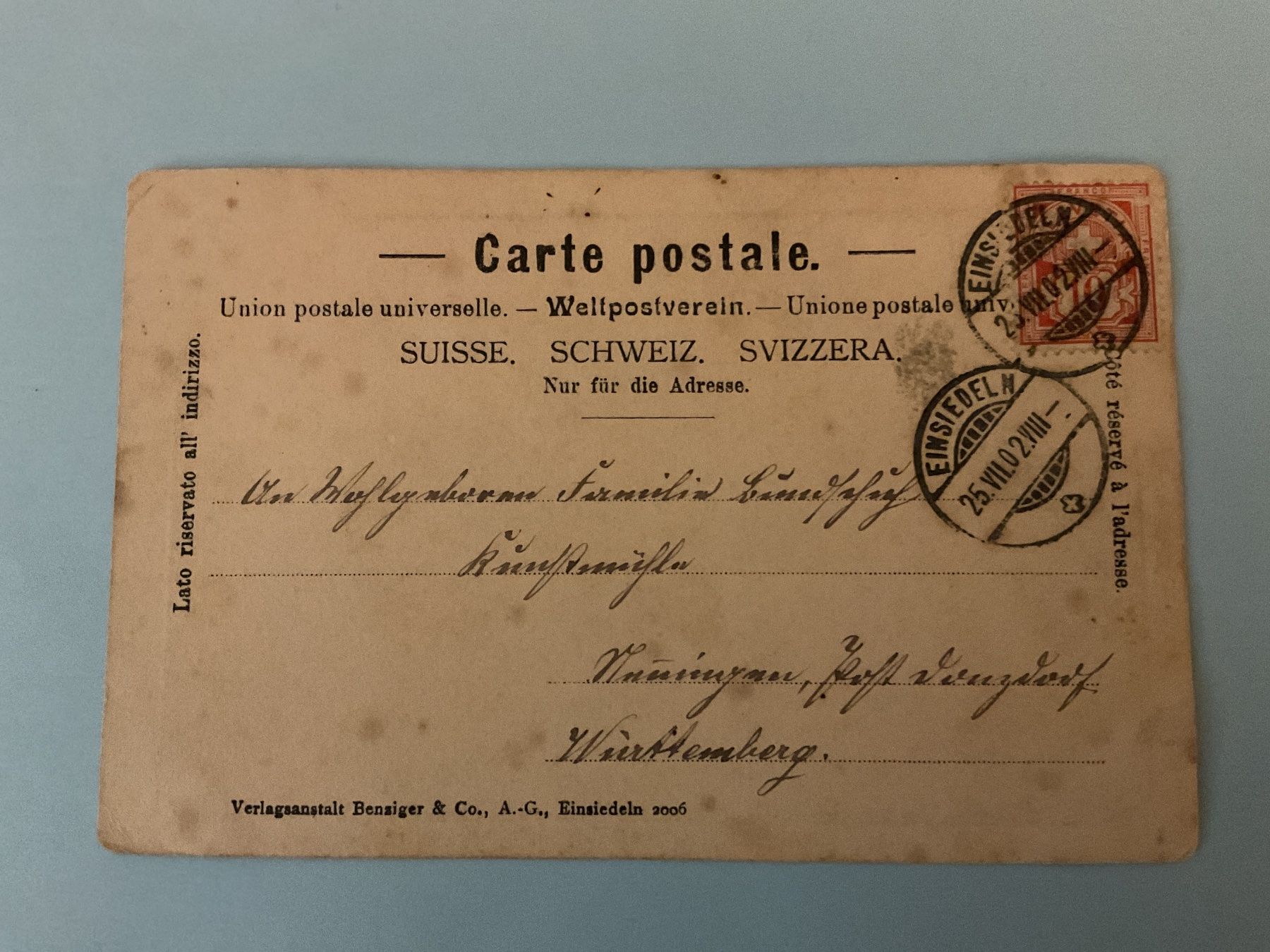 Cartoline postali: 1902 Ansichtskarte vom Kloster Einsiedeln innen nach Deutsc. – Usato da Rheinfelden venduto da ricci62 1