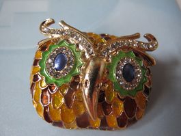 Elegante  Brosche Eule mit Strass, goldfarben!