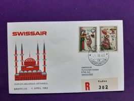 Erstflugbrief VADUZ-ZH-Belgrad-Istanbul-Sisli 1.4.1963