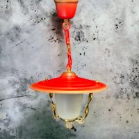 Suspension Mid-Century métal émaillé rouge laiton doré verre