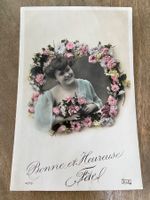 AK Frau Blumen bonne fete Motivkarte
