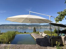 Large Cantilever Parasol with Stone Base for Summer Fun!