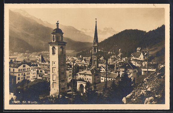 Cartoline postali: AK St. Moritz, Teilansicht mit Kirche – Usato da Berlin venduto da bartko-reher