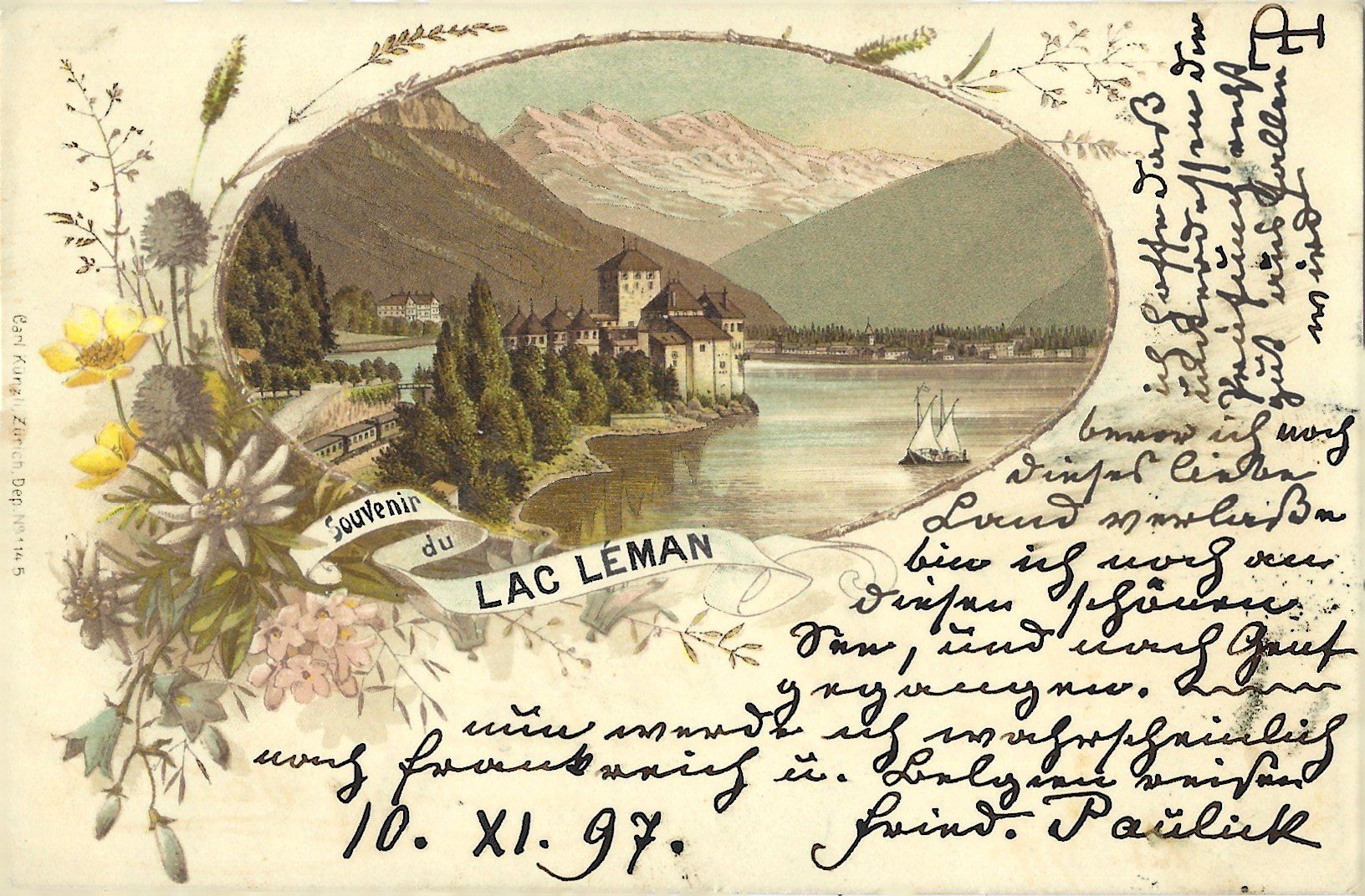 Cartoline postali: Souvenir du  LAC  LÉMAN  mit Schloss Chillon – Usato da Bütschwil venduto da Jackson1A