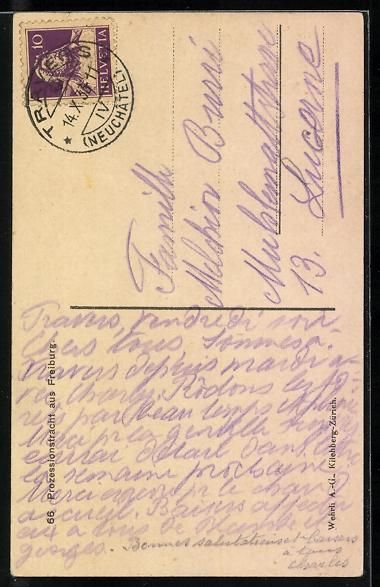 Cartoline postali: Kanton Freiburg, Mädchen in Prozessions – Usato da Berlin venduto da bartko-reher 1