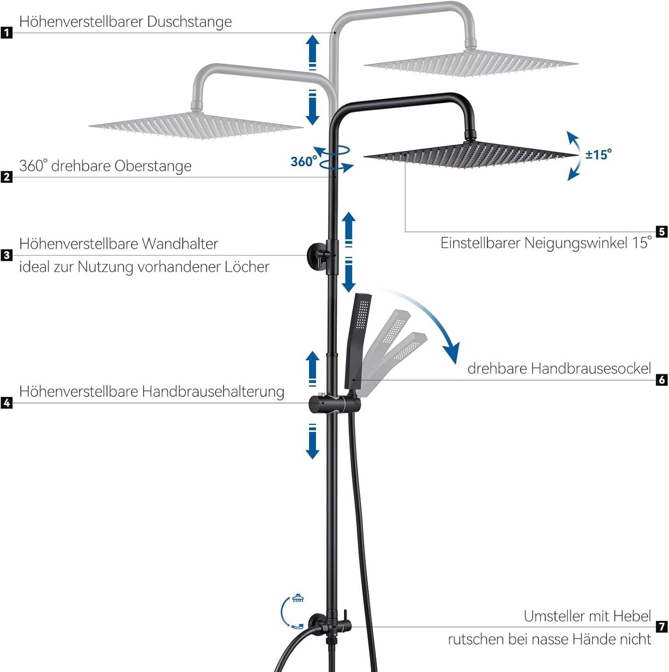 Soffioni doccia: Regendusche Duschsystem Schwarz 30cm Edelstahl Duschset – Nuovo e nell'imballaggio originale da Zürich venduto da jasminleut 7