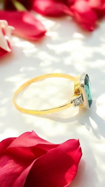 Antik Ring grüner Spinell 14k gold mit Altschliff Diamanten 6