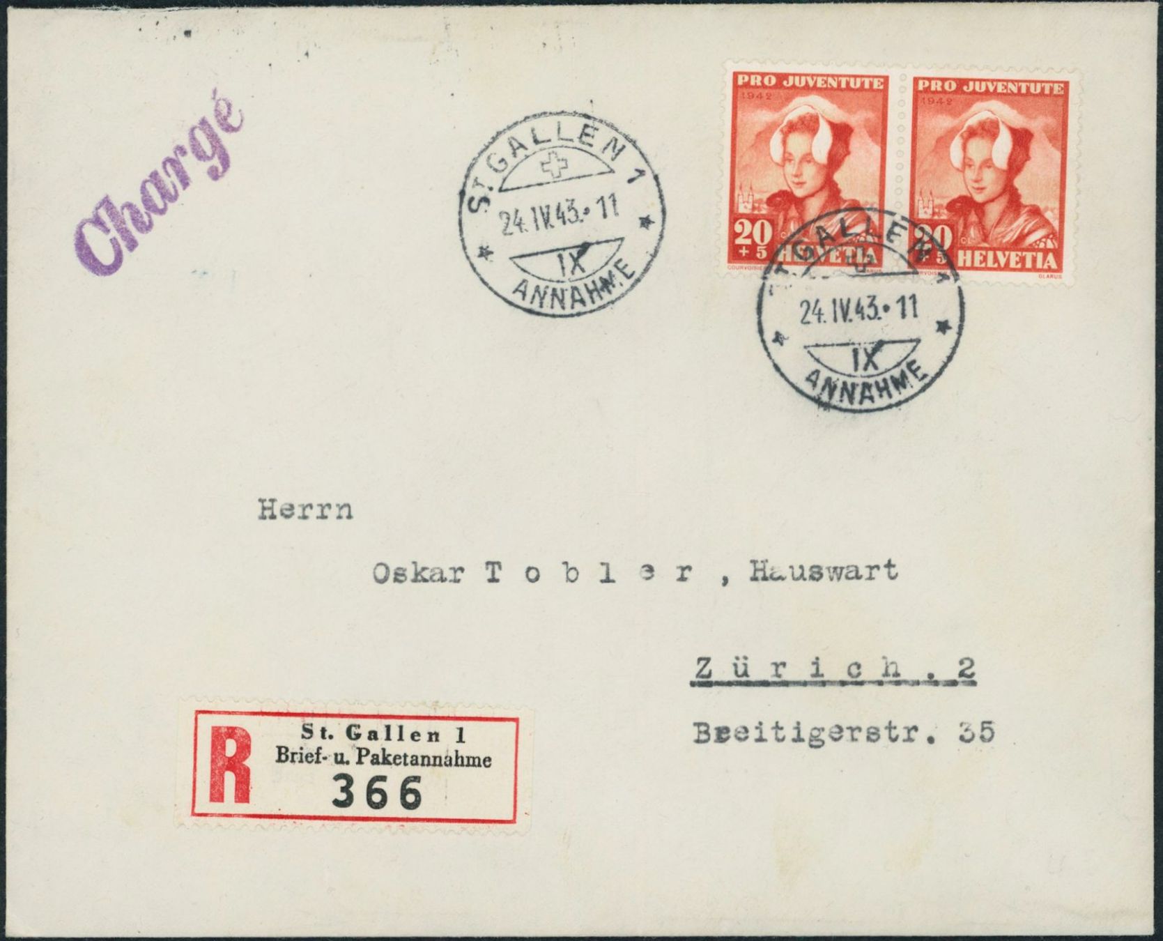 Tutti i francobolli: 1942 - Pro Juventute - Brief - MeF – Usato da Schindellegi venduto da leecollect