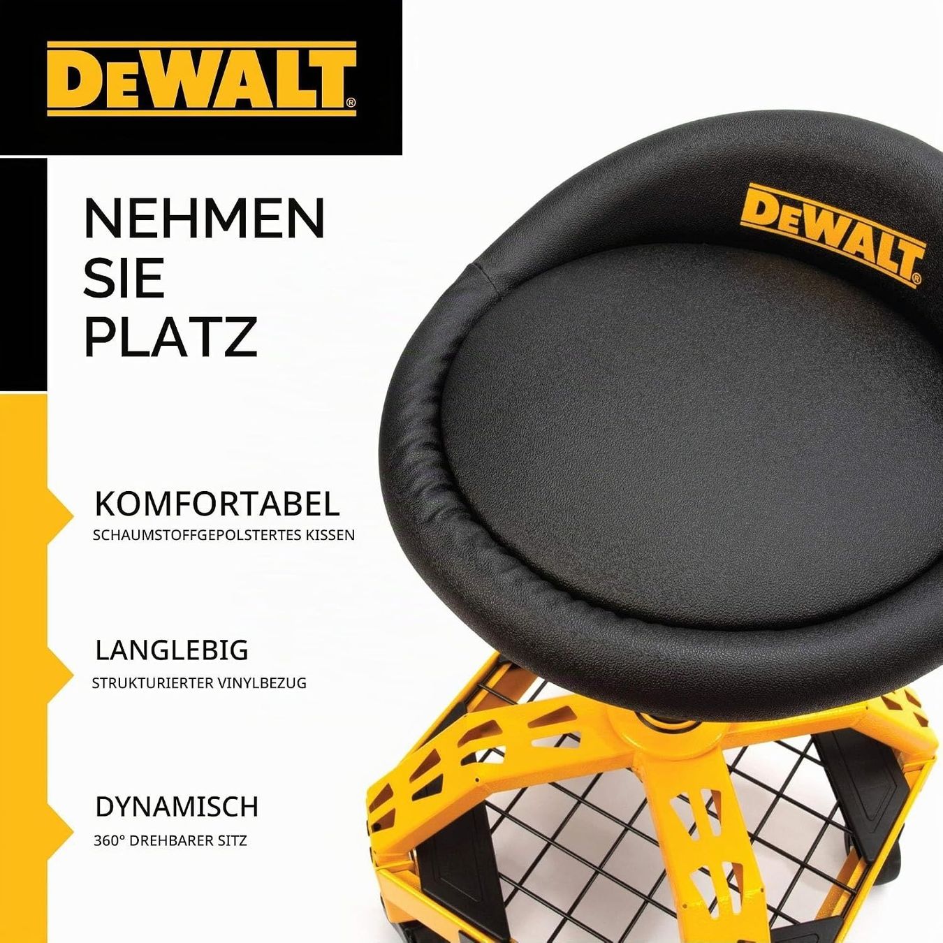Sgabelli: DEWALT Werkstatthocker höhenverstellbar drehbar Rollhocker – Nuovo e nell'imballaggio originale da Genève venduto da Top-Trend 3