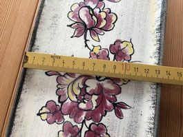 Plat rectangulaire vintage en céramique, décor floral mauve