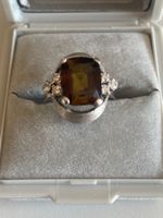 Weissgold 750, Ring mit Brillanten und grossem Rauchquarz