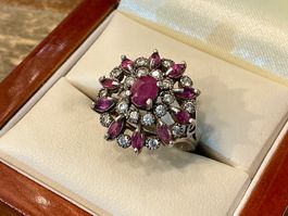 VINTAGE RING STERLING 925, RUBINE, ZYRKONIEN, TOP, GR.54