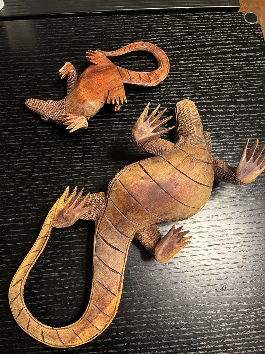 Statuette: Holz-Eidechsen, 2er Set, handgeschnitzt, Deko, Vintage! – Usato da Bertschikon Gossau venduto da BAUSTOFFHANDELbucher 4