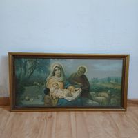 Religiöses Gemälde Heilige Familie mit Rahmen, Vintage