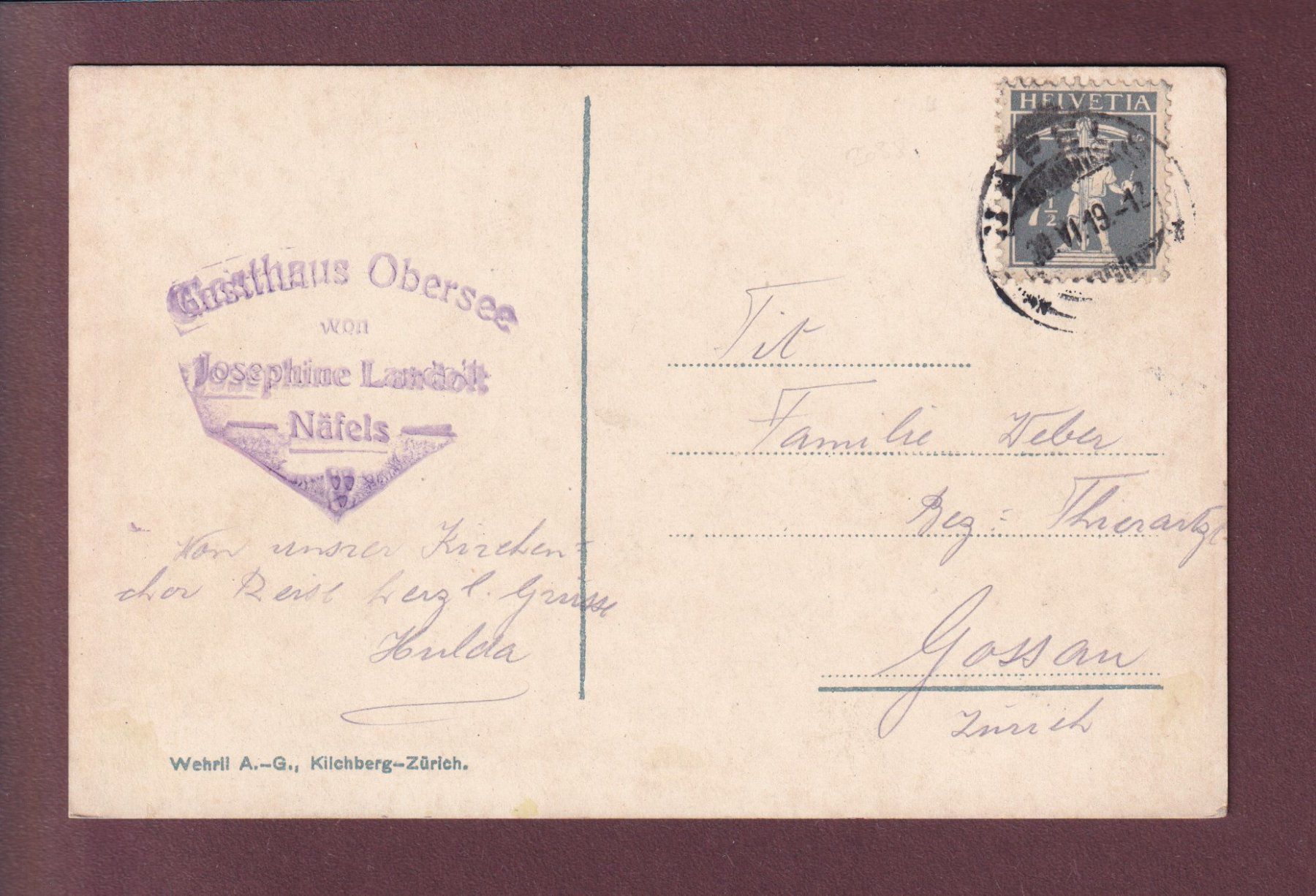 Cartoline postali: OBERSEE - Brünnelistock - Boot - 1919 – Usato da Pully venduto da nicecards 1