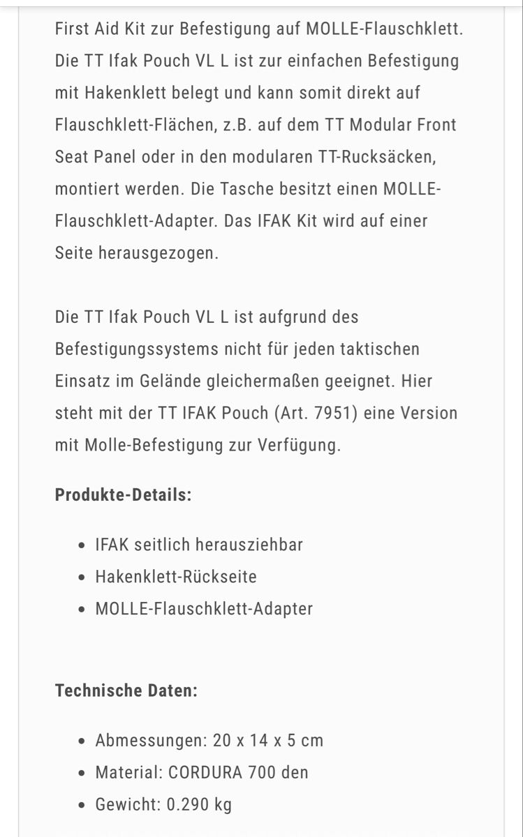 Verbandkästen: First Aid Kit TT IFAK Pouch VL L, Black – Neu und originalverpackt aus Koppigen von Jsimsala94 3