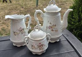 Kaffeekanne Zuckerdose Milchkanne mit Blumenmuster Keramik 3