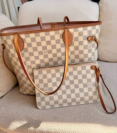 Schöne Louis Vuitton Handtasche Neverfull MM Damier Azur