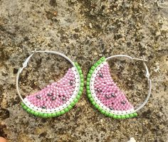 Creolen Ohrringe Handmade Perlen Wassermelone