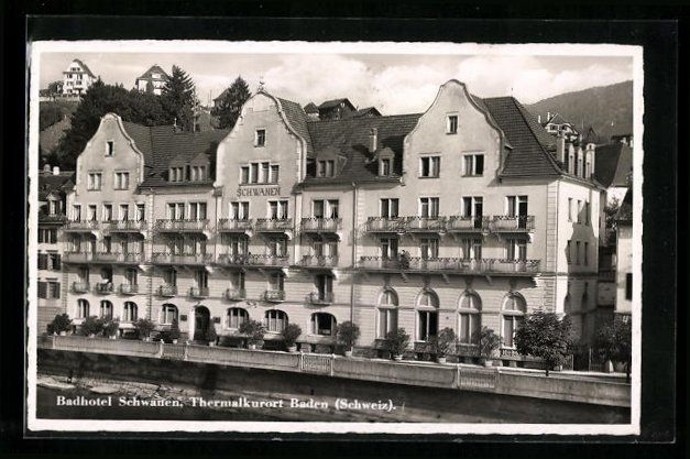 Cartoline postali: Baden, Blick auf das Badhotel Schwanen – Usato da Berlin venduto da bartko-reher
